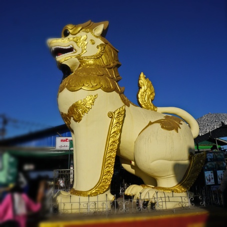 The Chinthe, a lion-like creature in front of the Gate of Golden Rock